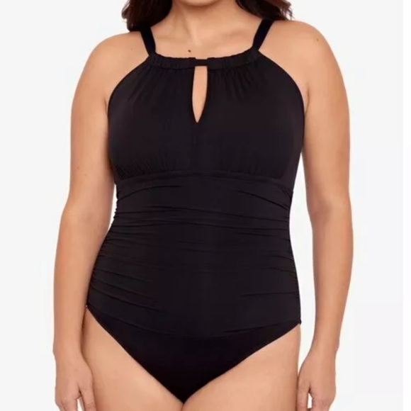 RALPH Lauren BLACK Plus Size Beach Club High Neck One-Piece Swimsuit - Picture 1 of 5